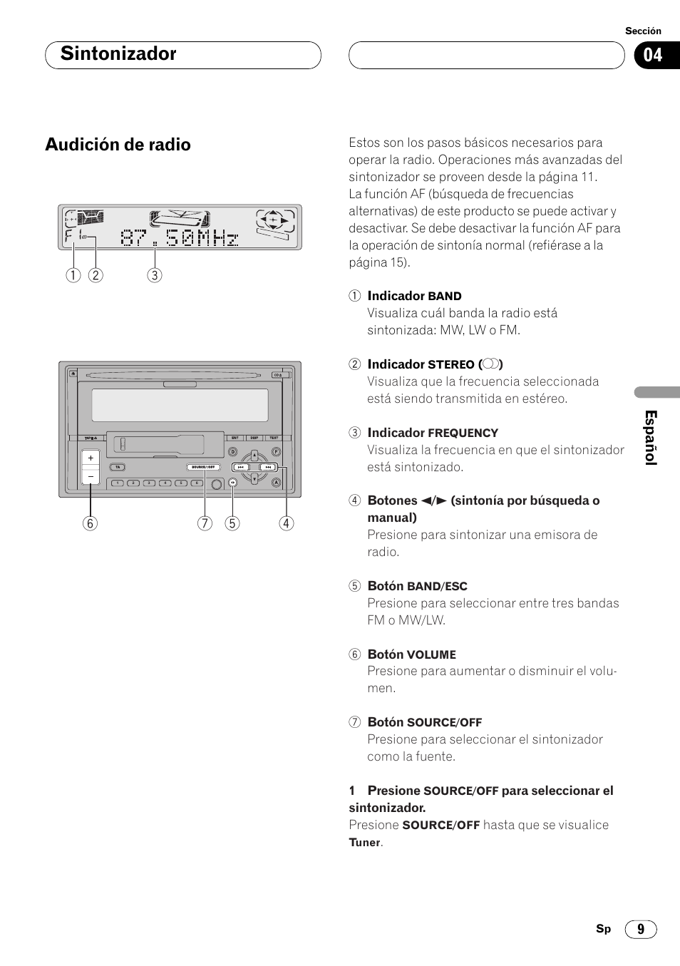 Sintonizador audición de radio 9, Sintonizador, Audición de radio | Pioneer FH-P4000R User Manual | Page 121 / 172