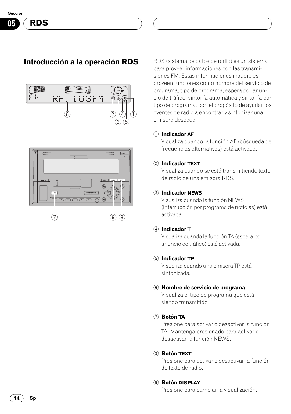 Rds introducción a la operación rds 14, Introducción a la operación rds, Presione para cambiar la visualización | Pioneer FH-P4000R User Manual | Page 126 / 172