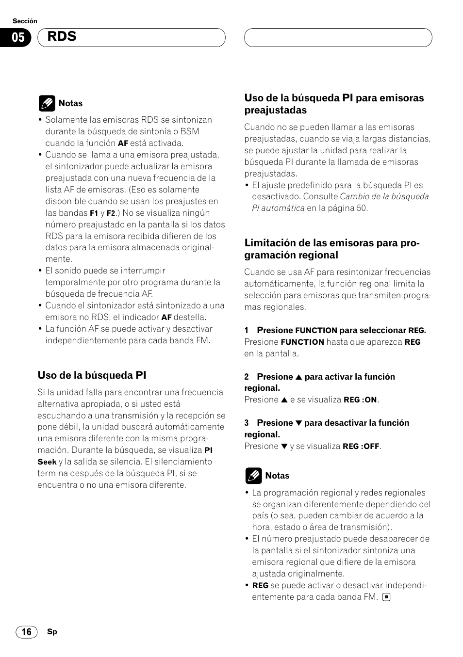 Preajustadas 16, Limitación de las emisoras para progra, Mación regional 16 | Pioneer FH-P4000R User Manual | Page 128 / 172