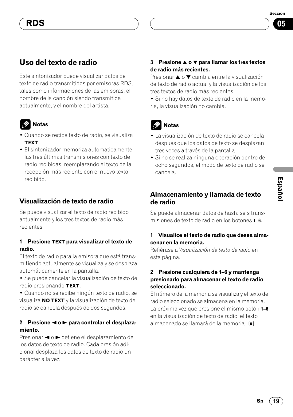 Uso del texto de radio 19, De radio 19, Uso del texto de radio | Pioneer FH-P4000R User Manual | Page 131 / 172