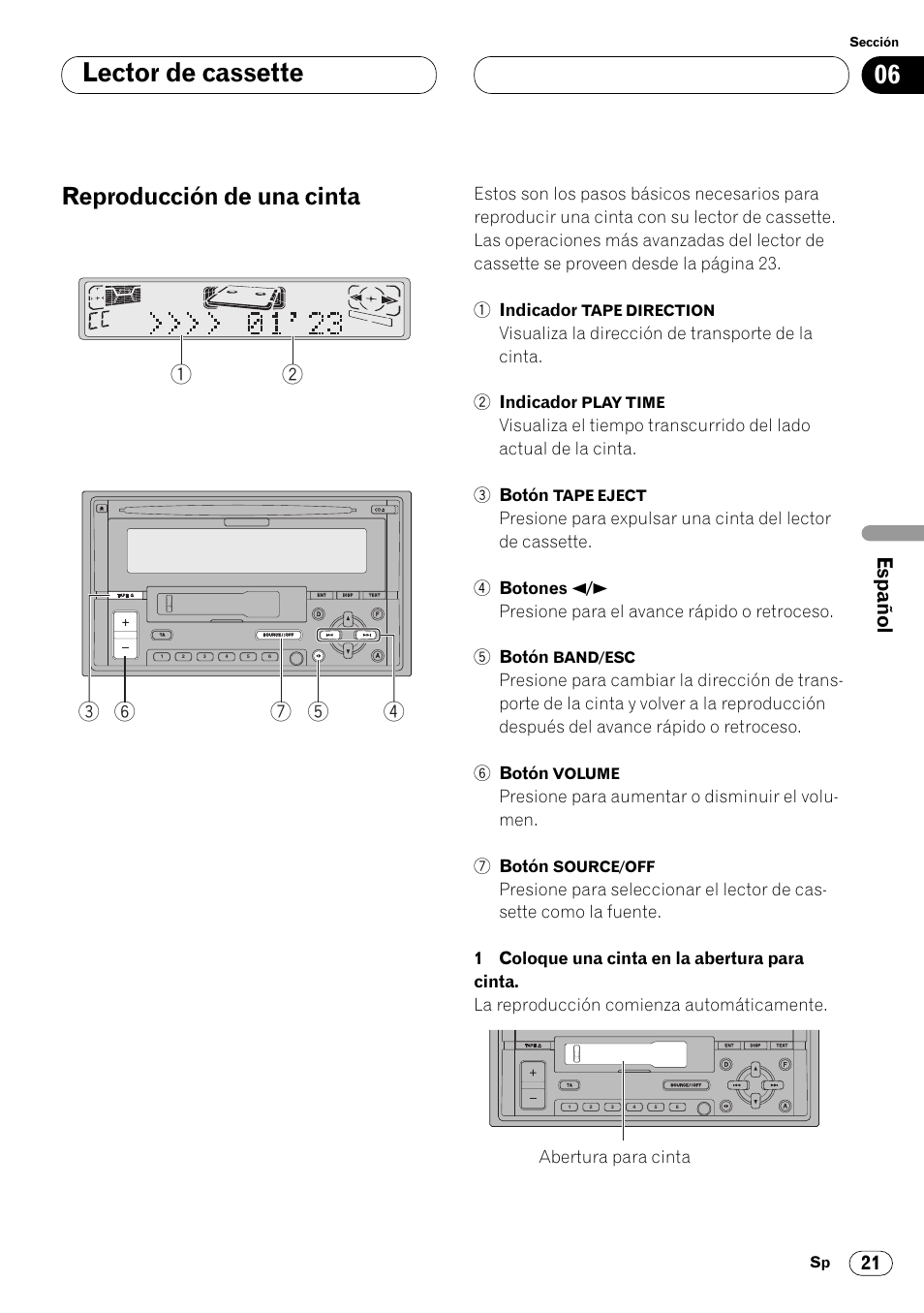 Lector de cassette reproducción de una cinta 21, Lector de cassette, Reproducción de una cinta | Pioneer FH-P4000R User Manual | Page 133 / 172