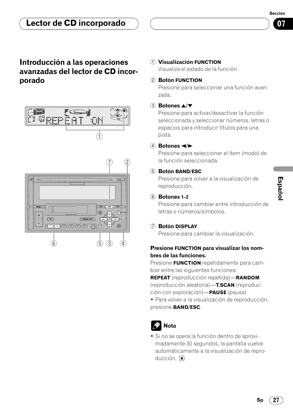 Introducción a las operaciones avanzadas, Del lector de cd incorporado 27, Lector de cd incorporado | Pioneer FH-P4000R User Manual | Page 139 / 172