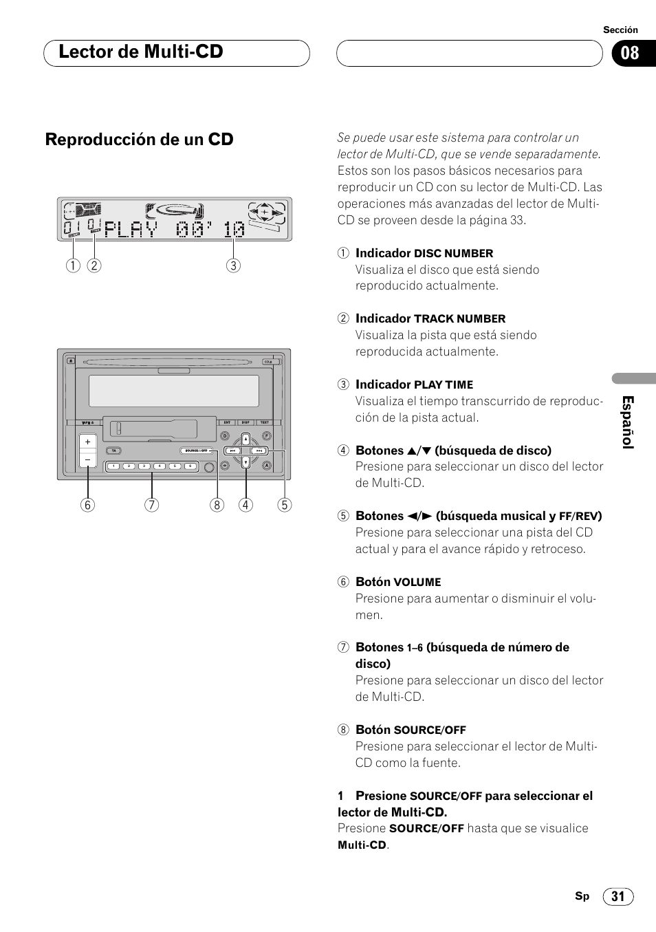 Lector de multi-cd reproducción de un cd 31, Lector de multi-cd, Reproducción de un cd | Pioneer FH-P4000R User Manual | Page 143 / 172