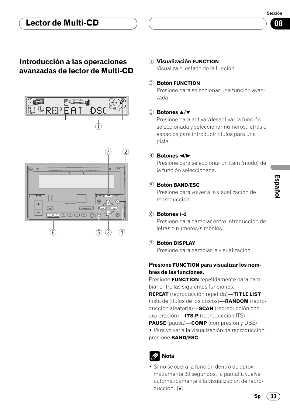 Introducción a las operaciones avanzadas, De lector de multi-cd 33, Lector de multi-cd | Pioneer FH-P4000R User Manual | Page 145 / 172