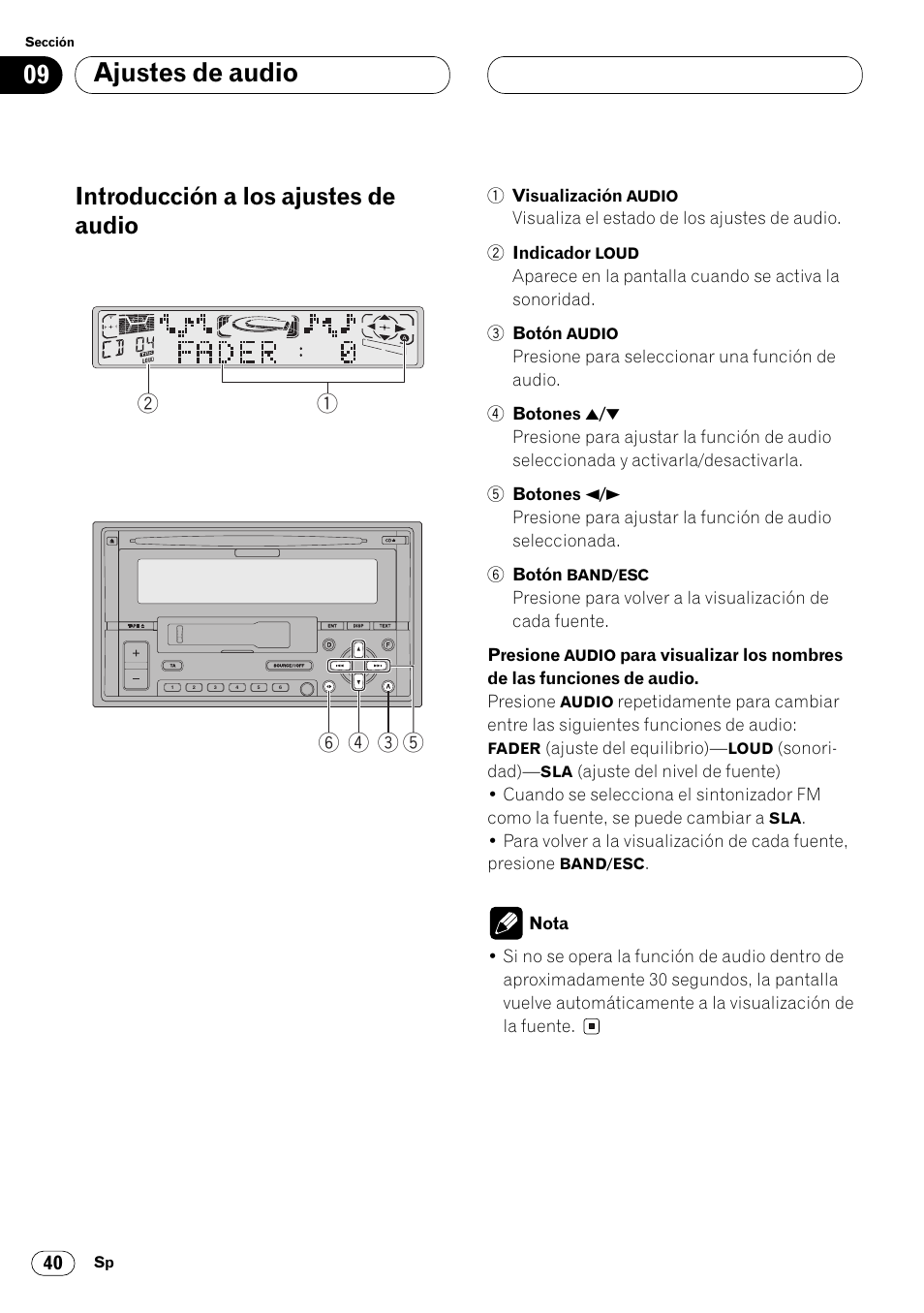 Ajustes de audio, Introducción a los ajustes de audio, 1 visualización | Ajuste del equilibrio), Sonori- dad) | Pioneer FH-P4000R User Manual | Page 152 / 172