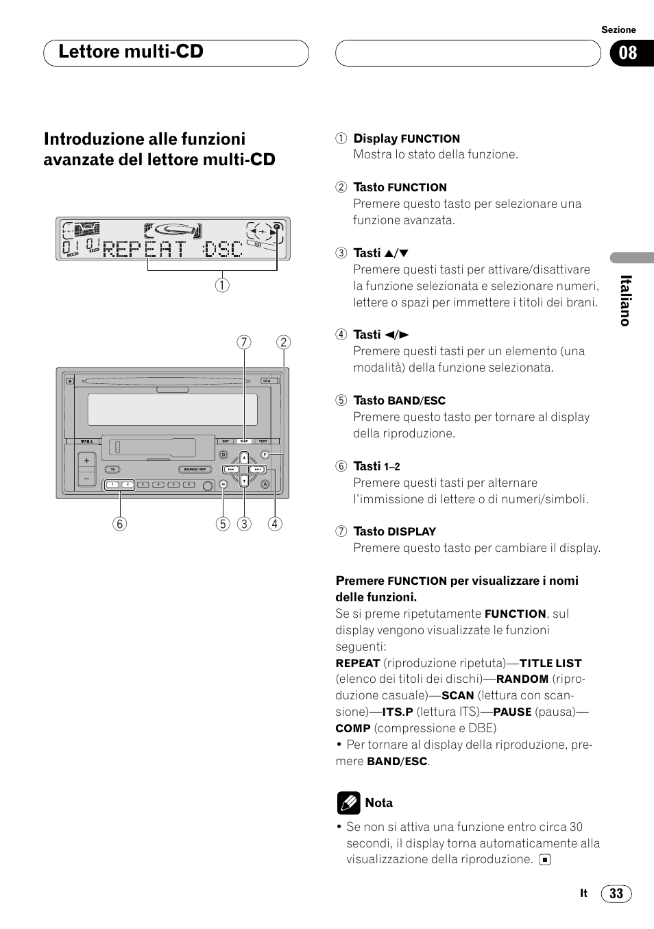 Introduzione alle funzioni avanzate del, Lettore multi-cd 33, Lettore multi-cd | Pioneer FH-P4000R User Manual | Page 89 / 172