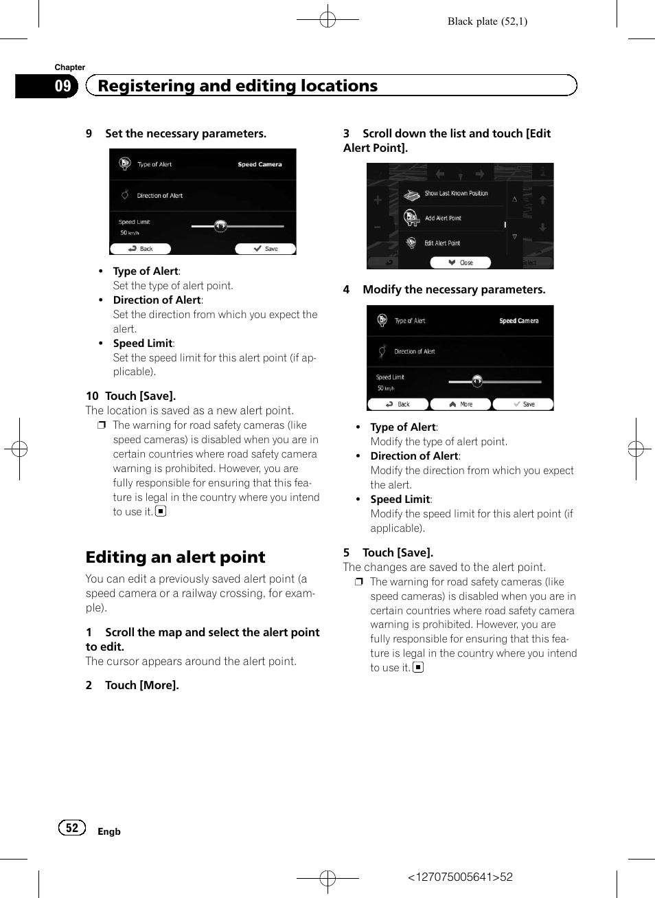 Editing an alert point, 09 registering and editing locations | Pioneer AVIC-F160 User Manual | Page 52 / 76