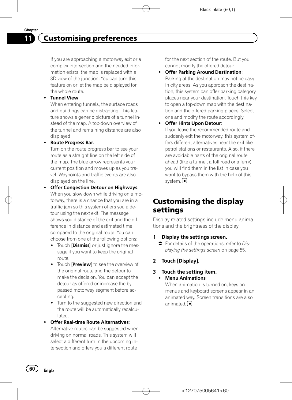 Customising the display settings, 11 customising preferences | Pioneer AVIC-F160 User Manual | Page 60 / 76
