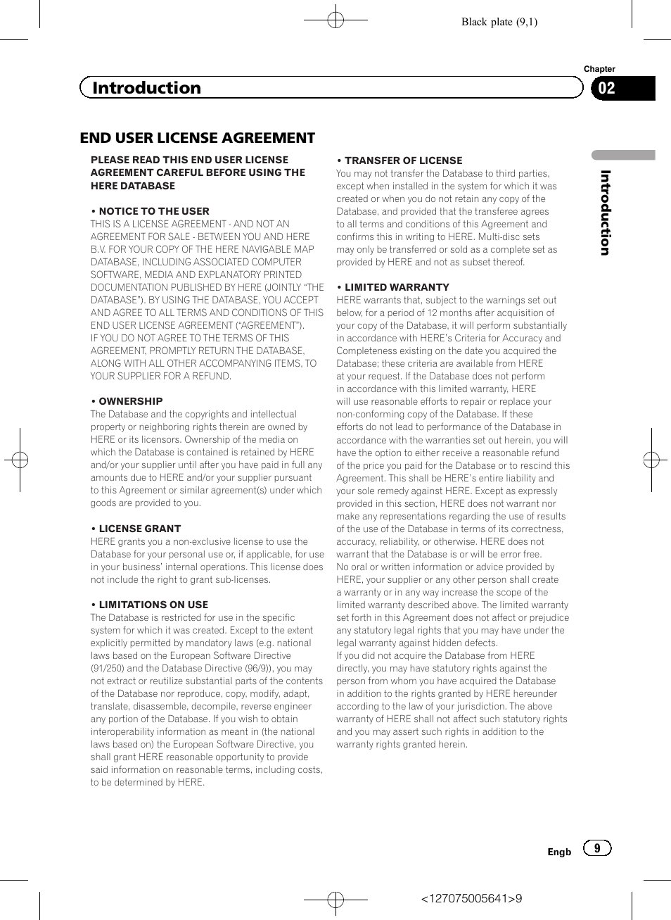 End user license agreement 9, Introduction, End user license agreement | Pioneer AVIC-F160 User Manual | Page 9 / 76