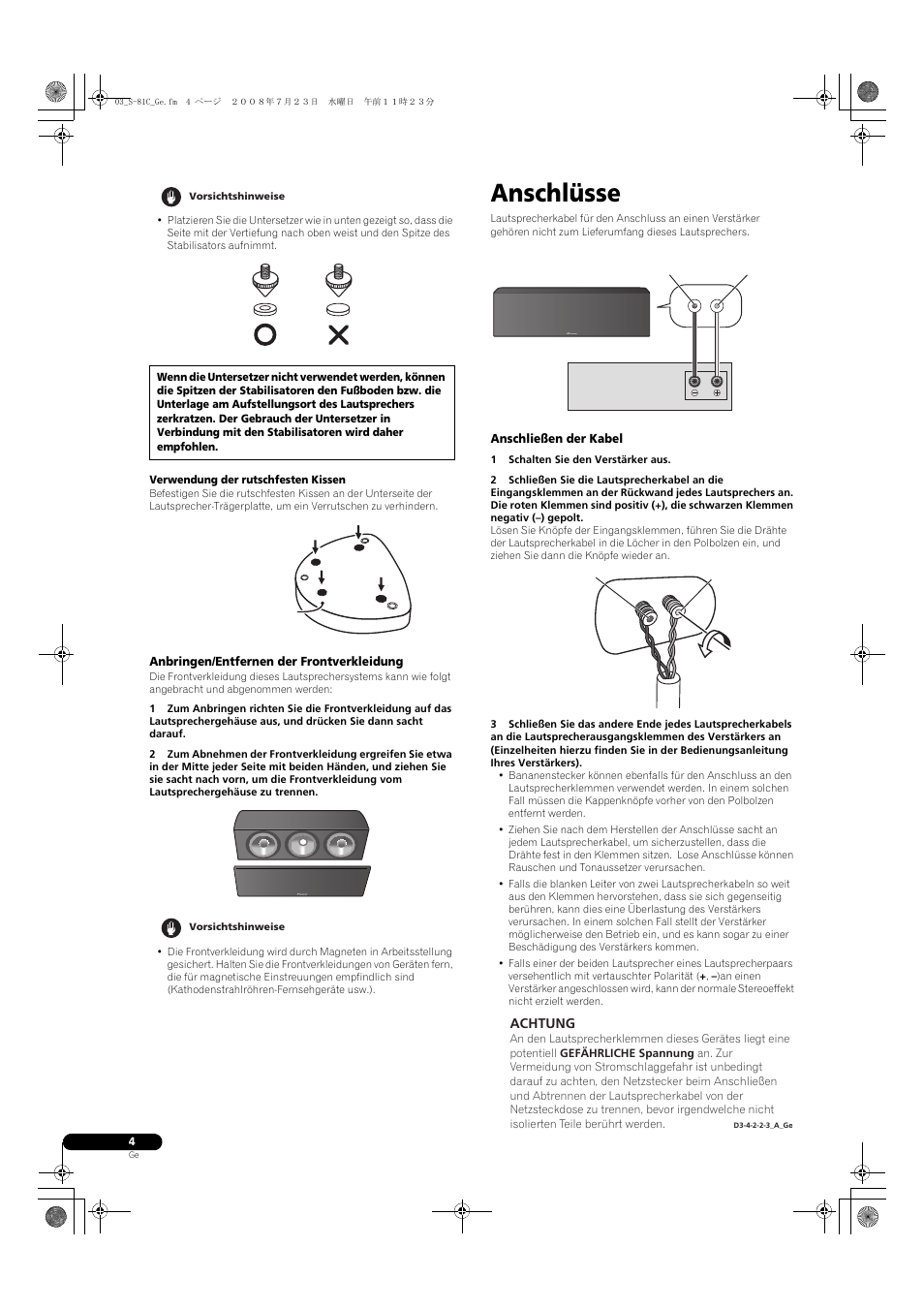 Anschlüsse | Pioneer S-81C-QL User Manual | Page 12 / 56