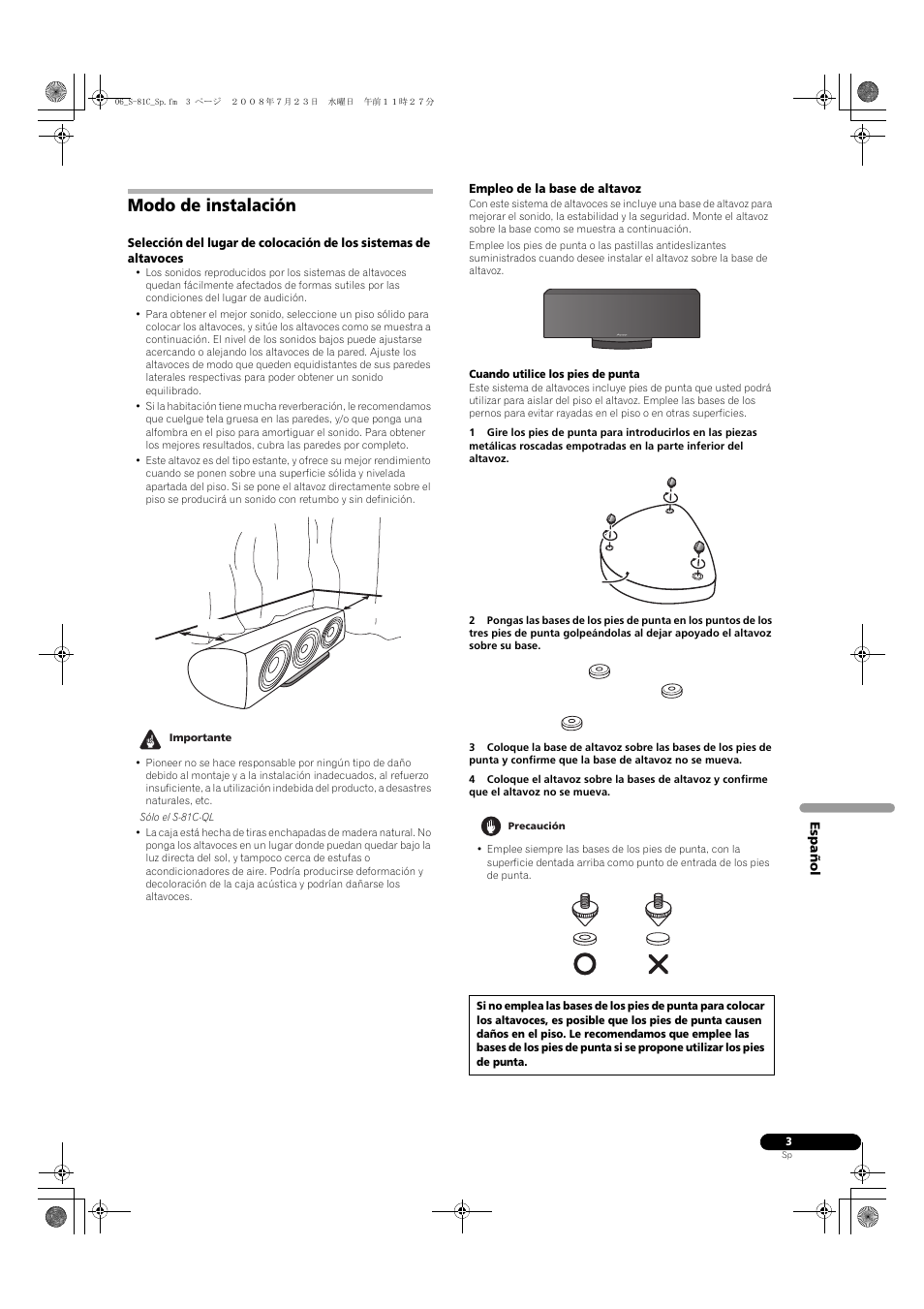 Modo de instalación | Pioneer S-81C-QL User Manual | Page 23 / 56