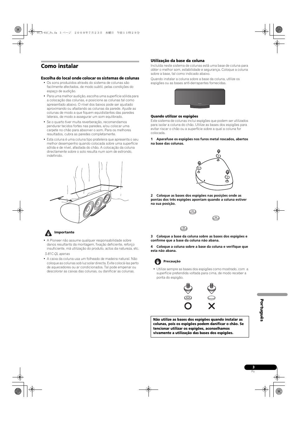 Como instalar | Pioneer S-81C-QL User Manual | Page 27 / 56