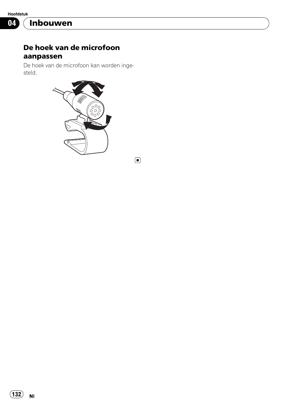 De hoek van de microfoon, Aanpassen, Inbouwen | Pioneer AVIC-F310BT User Manual | Page 132 / 134