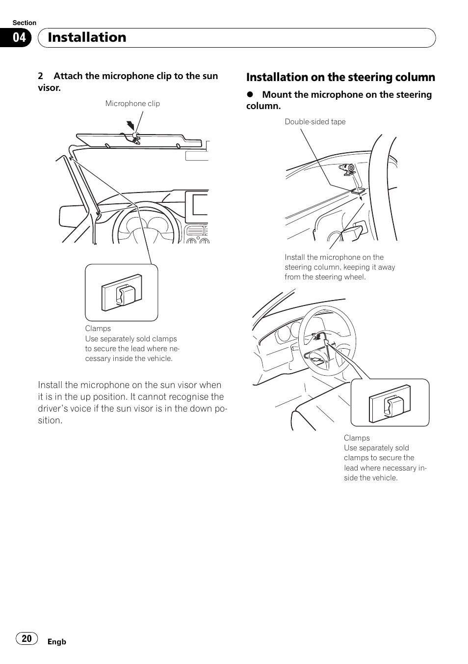 Installation on the steering column 20, Installation, Installation on the steering column | Pioneer AVIC-F310BT User Manual | Page 20 / 134