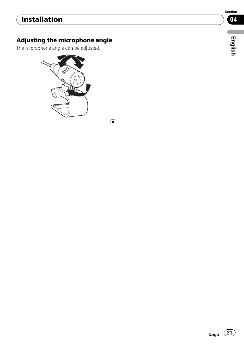 Adjusting the microphone angle 21, Installation | Pioneer AVIC-F310BT User Manual | Page 21 / 134
