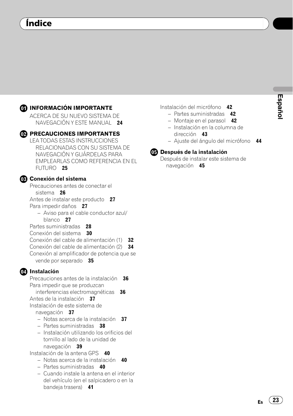 Índice | Pioneer AVIC-F310BT User Manual | Page 23 / 134