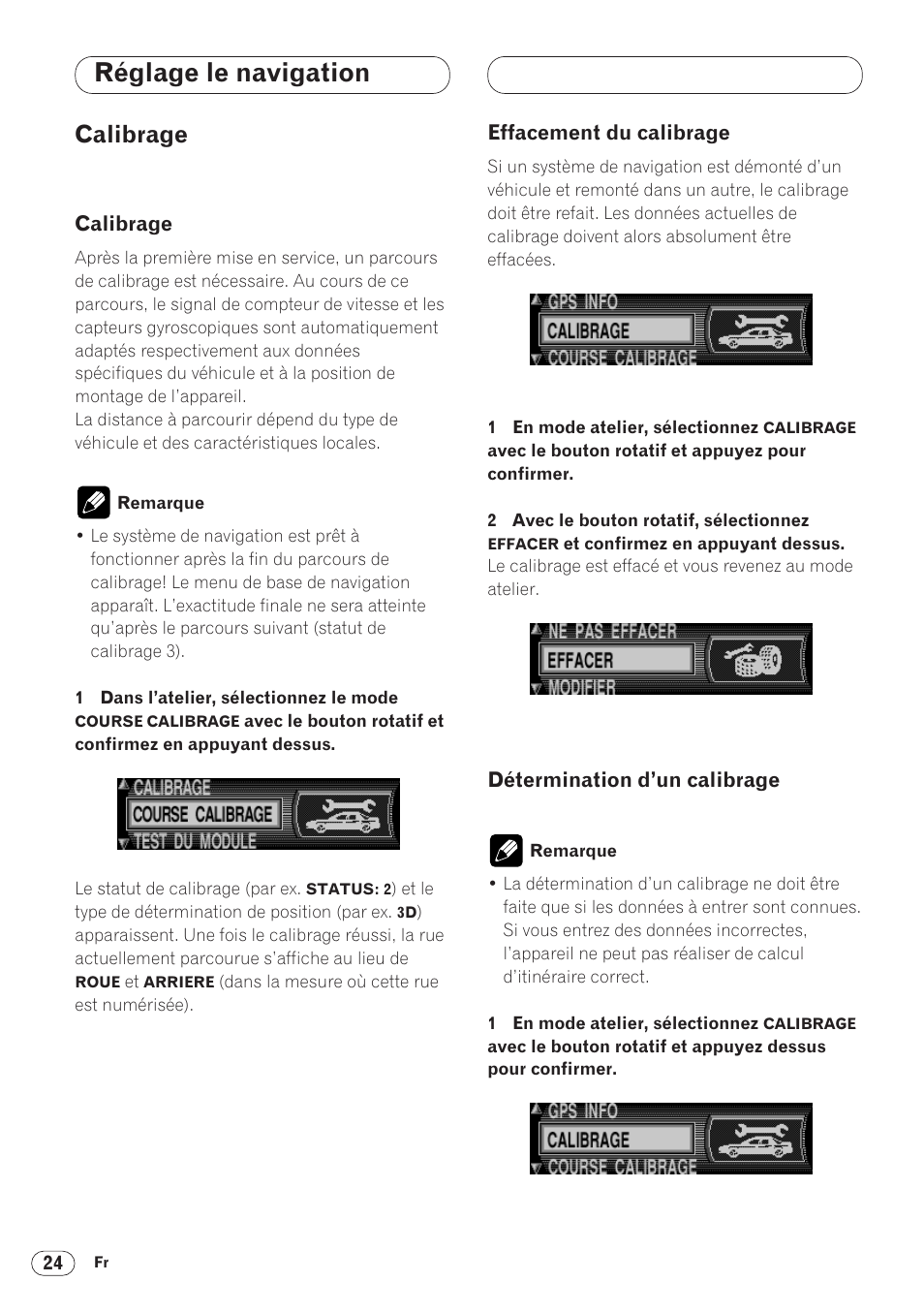 Calibrage 24, Réglage le navigation, Calibrage | Pioneer ANH-P9R-BK User Manual | Page 102 / 160