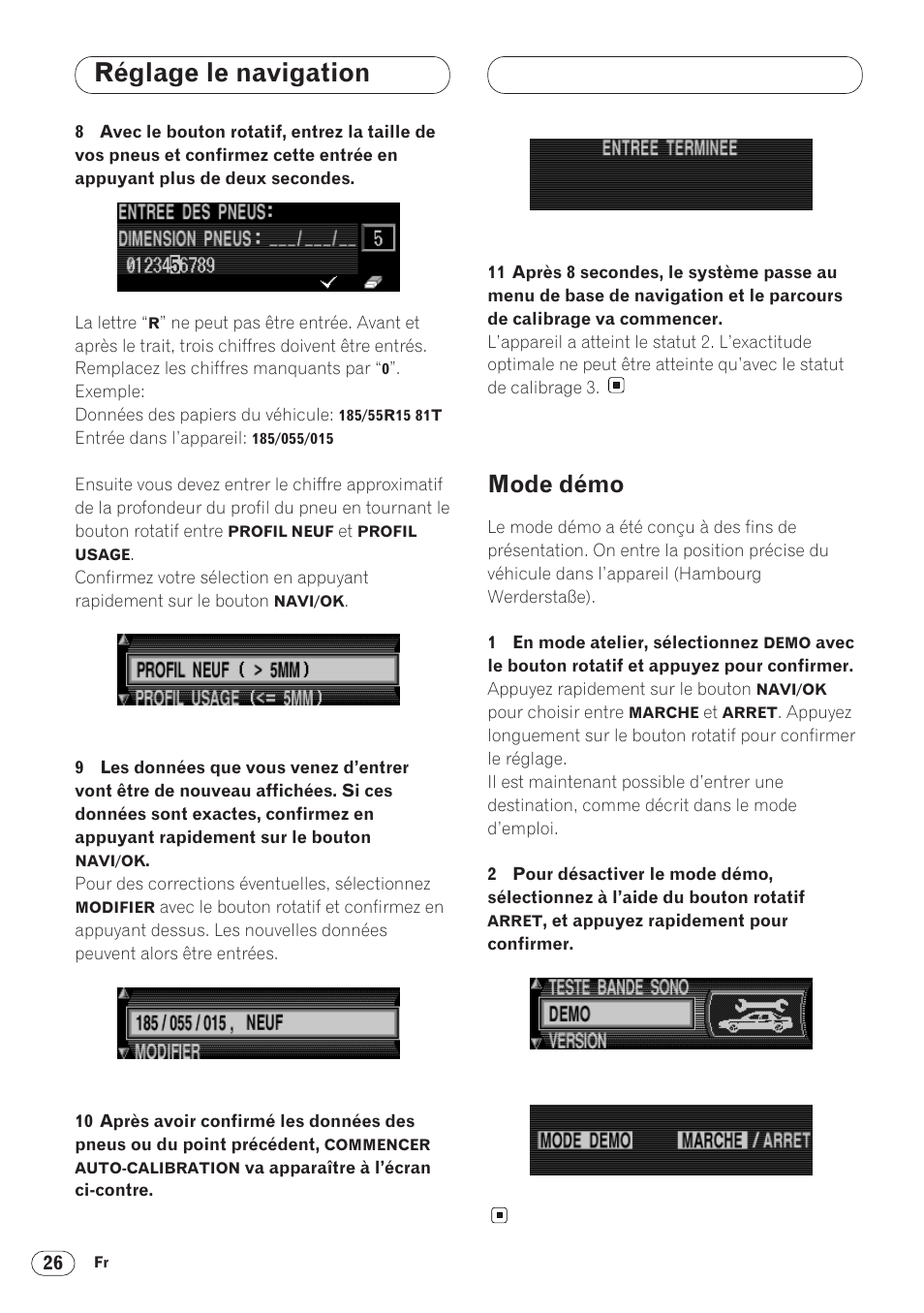 Mode démo 26, Réglage le navigation, Mode démo | Pioneer ANH-P9R-BK User Manual | Page 104 / 160