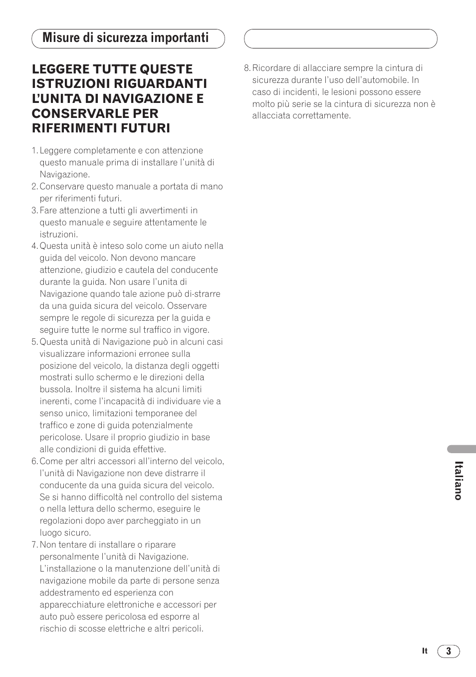 Misure di sicurezza importanti | Pioneer ANH-P9R-BK User Manual | Page 107 / 160