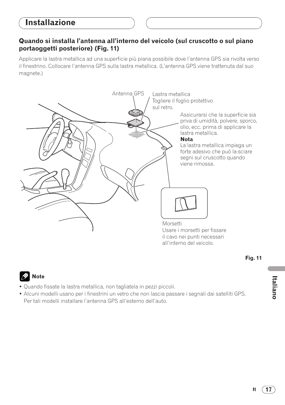 Quando si installa l’antenna all’interno, Installazione | Pioneer ANH-P9R-BK User Manual | Page 121 / 160