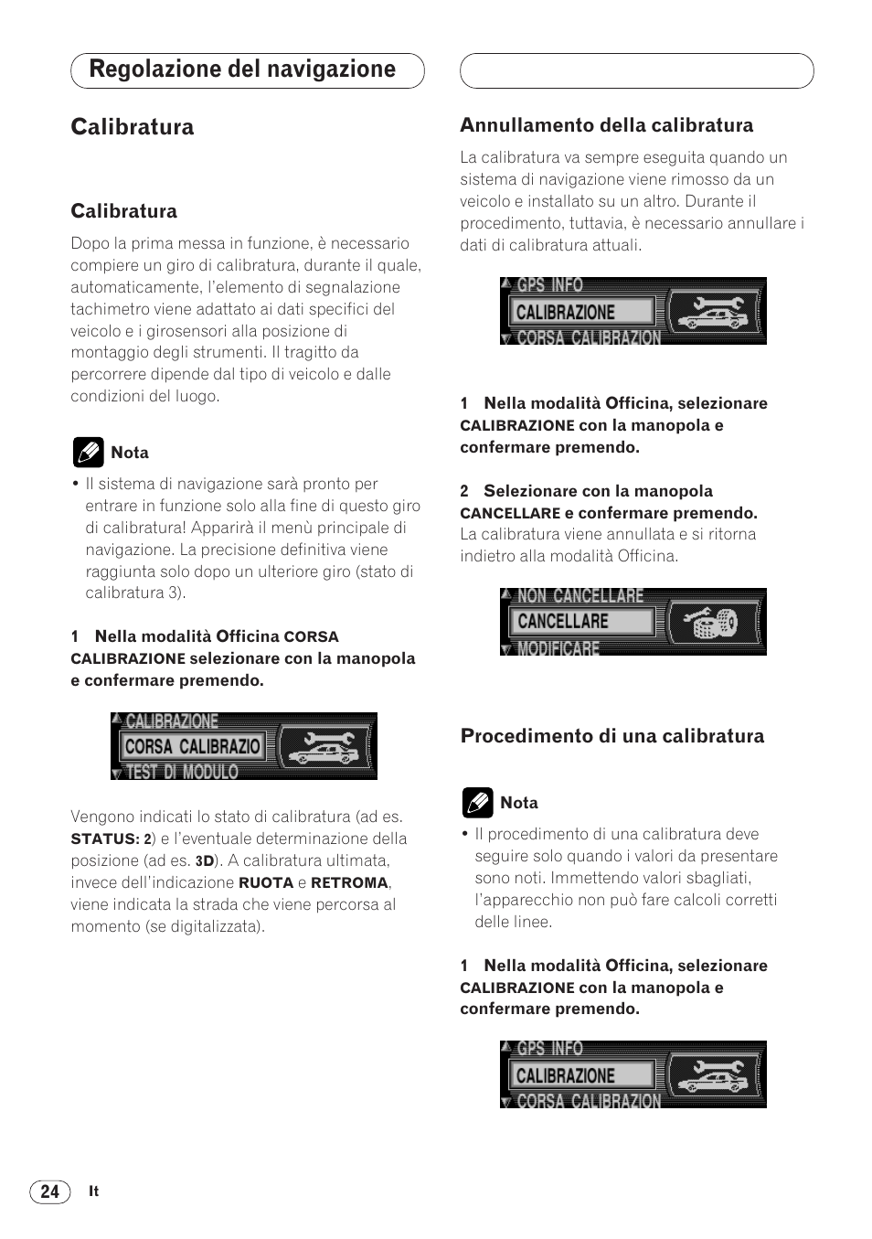Calibratura 24, Regolazione del navigazione, Calibratura | Pioneer ANH-P9R-BK User Manual | Page 128 / 160