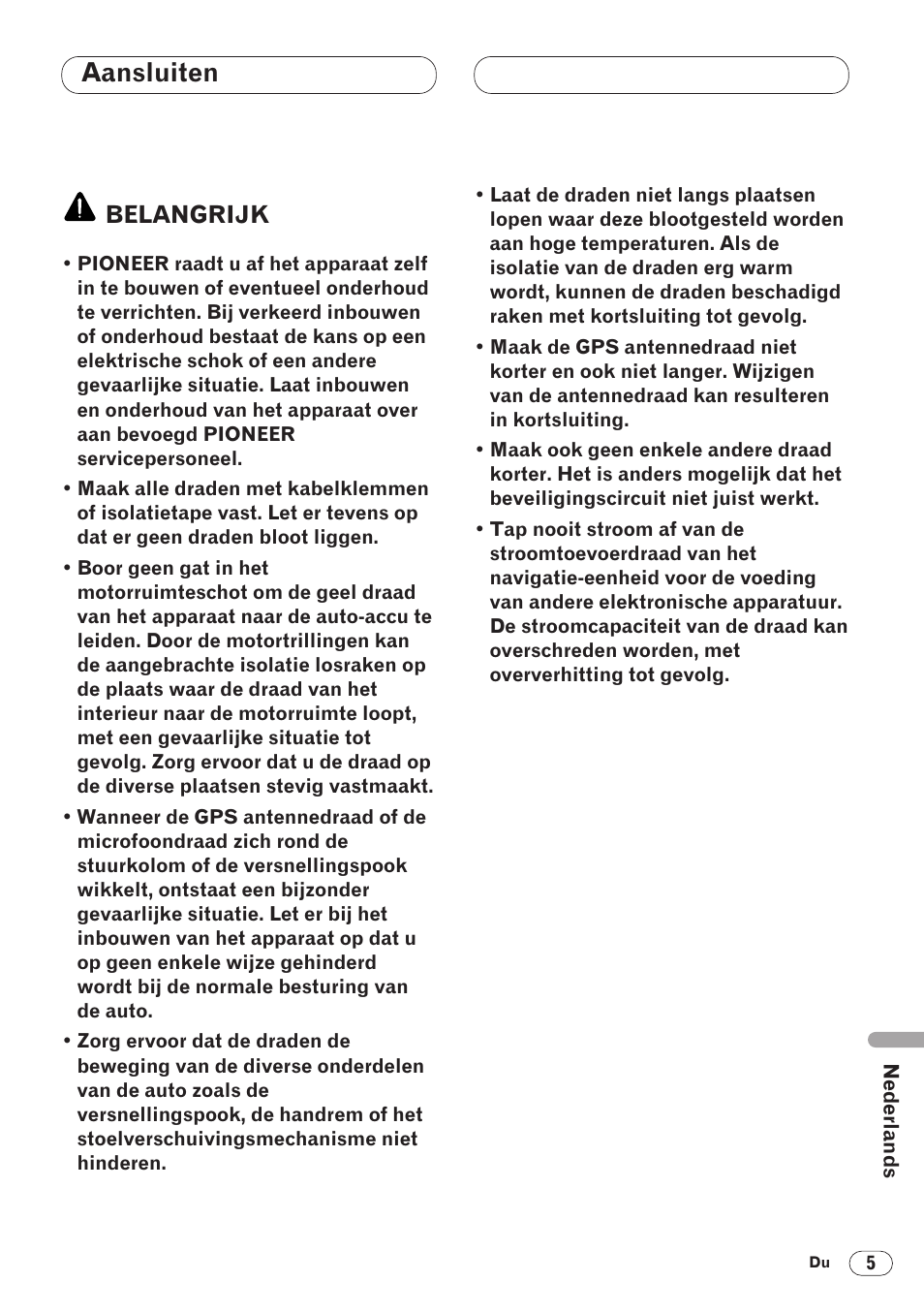Aansluiten, Belangrijk | Pioneer ANH-P9R-BK User Manual | Page 135 / 160