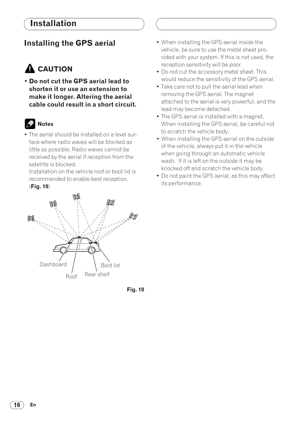 Installing the gps aerial 16, Installation, Installing the gps aerial | Pioneer ANH-P9R-BK User Manual | Page 16 / 160