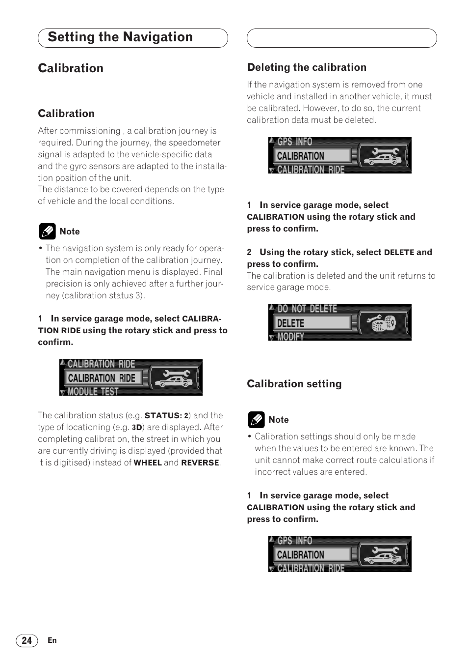 Calibration 24, Setting the navigation, Calibration | Pioneer ANH-P9R-BK User Manual | Page 24 / 160