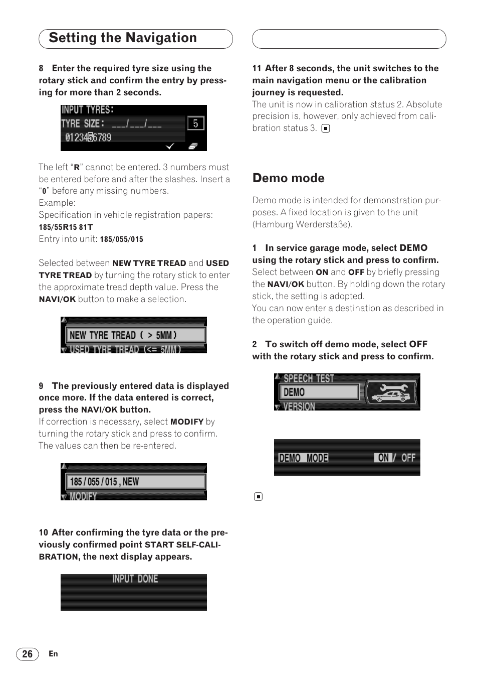 Demo mode 26, Setting the navigation, Demo mode | Pioneer ANH-P9R-BK User Manual | Page 26 / 160