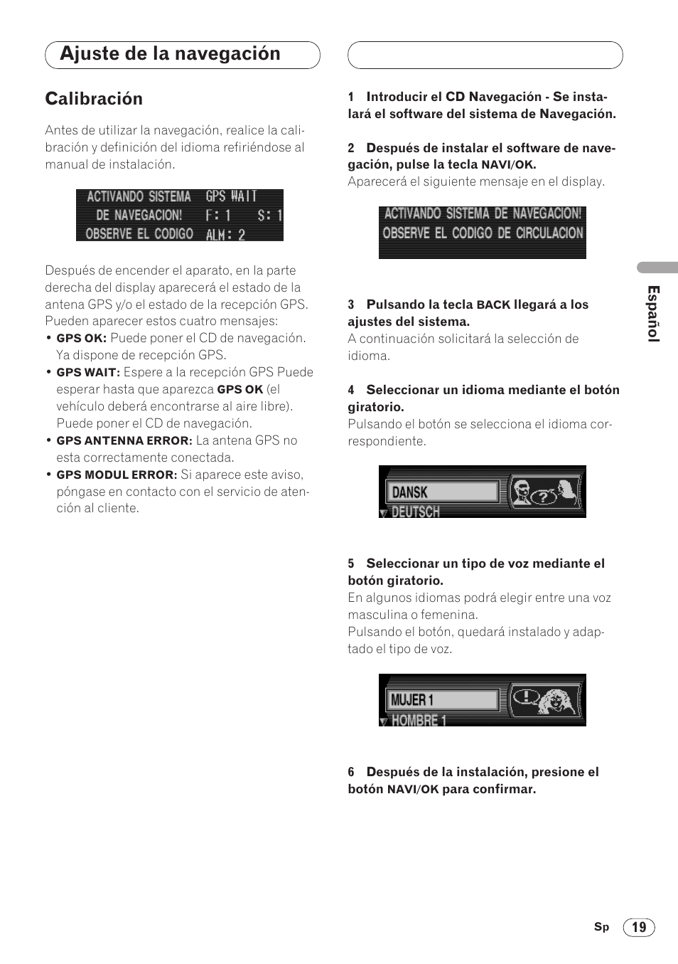 Ajuste de la navegación, Calibración 19, Calibración | Pioneer ANH-P9R-BK User Manual | Page 45 / 160