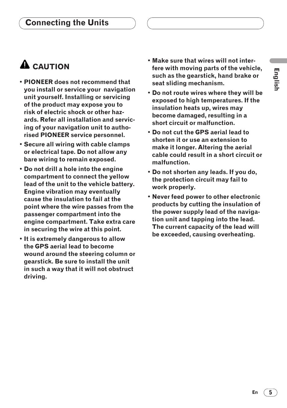 Connecting the units, Caution | Pioneer ANH-P9R-BK User Manual | Page 5 / 160
