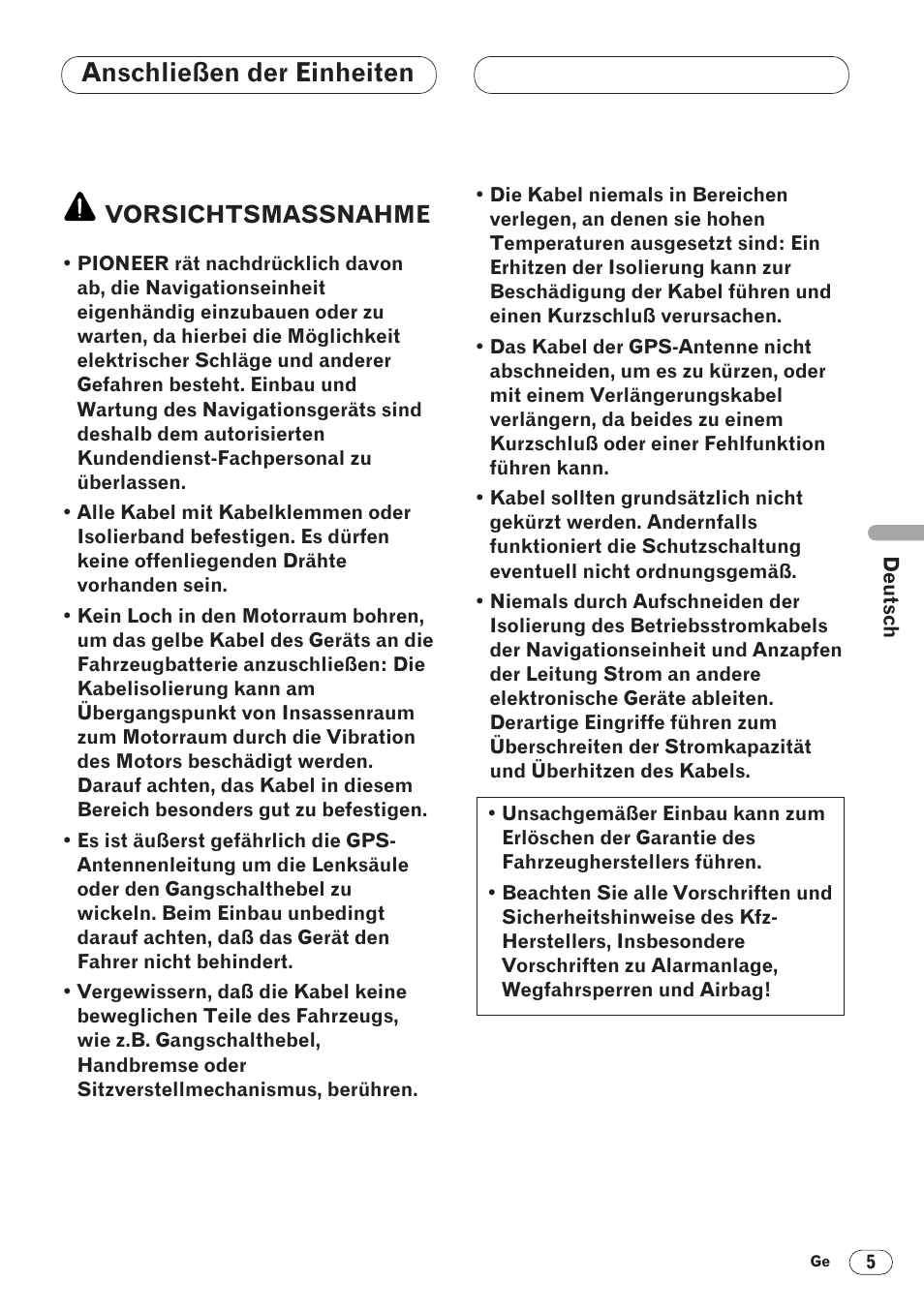 Anschließen der einheiten, Vorsichtsmassnahme | Pioneer ANH-P9R-BK User Manual | Page 57 / 160