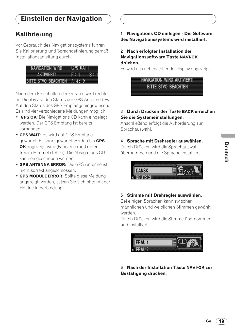 Einstellen der navigation, Kalibrierung 19, Kalibrierung | Pioneer ANH-P9R-BK User Manual | Page 71 / 160