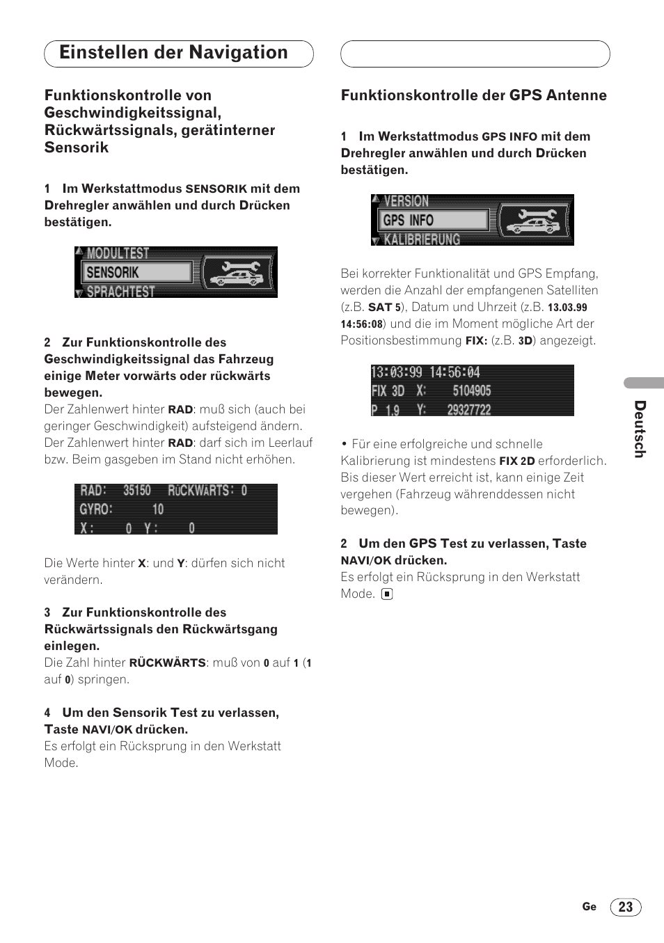 Funktionskontrolle von, Funktionskontrolle der gps, Antenne 23 | Einstellen der navigation | Pioneer ANH-P9R-BK User Manual | Page 75 / 160