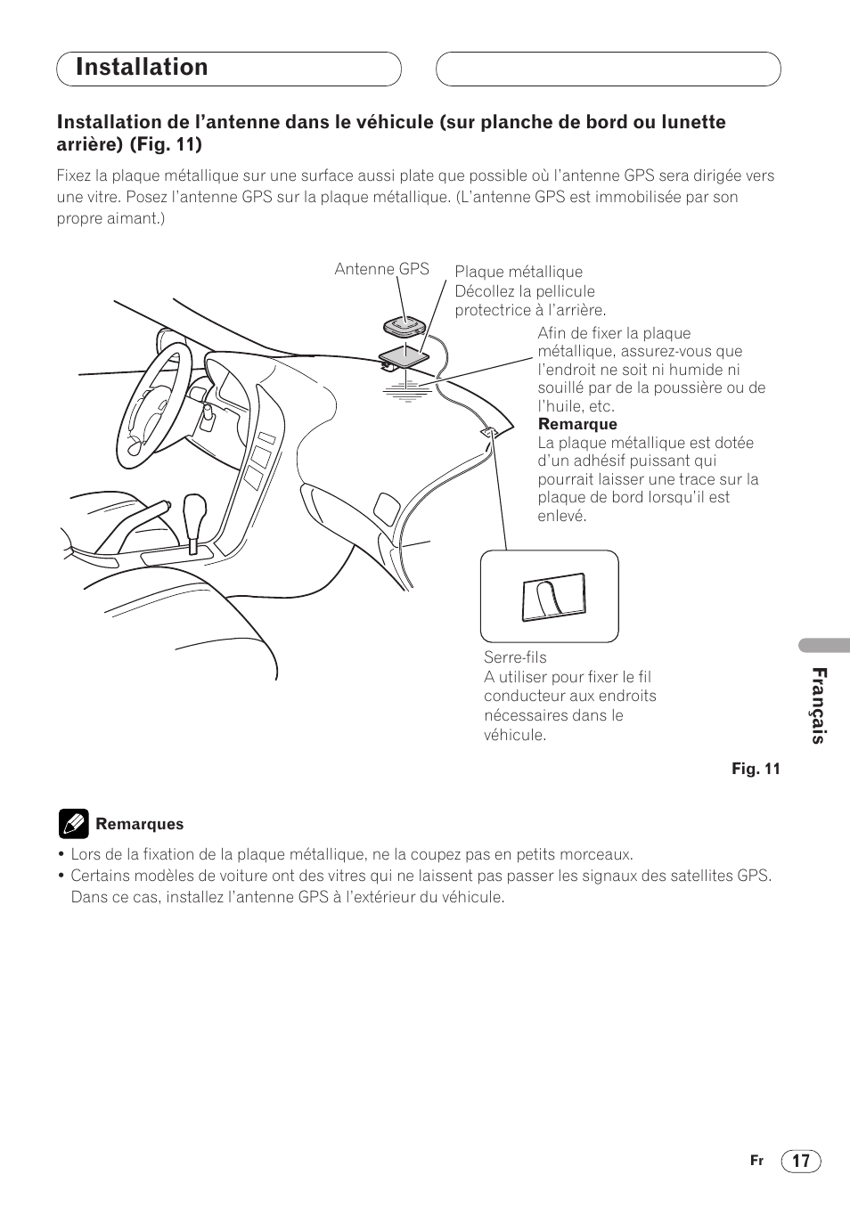 Installation de l’antenne dans le, Installation | Pioneer ANH-P9R-BK User Manual | Page 95 / 160