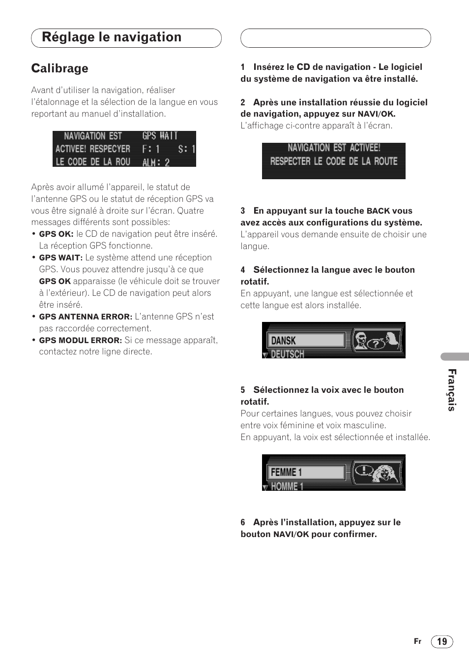 Réglage le navigation, Calibrage 19, Calibrage | Pioneer ANH-P9R-BK User Manual | Page 97 / 160