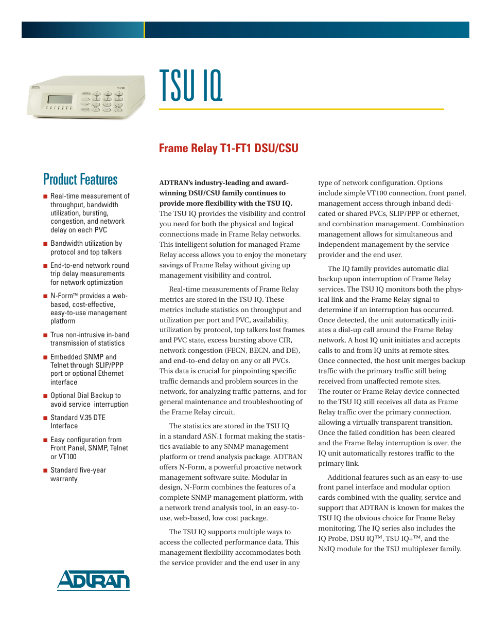 ADTRAN T1-FT1 CSU User Manual | 2 pages