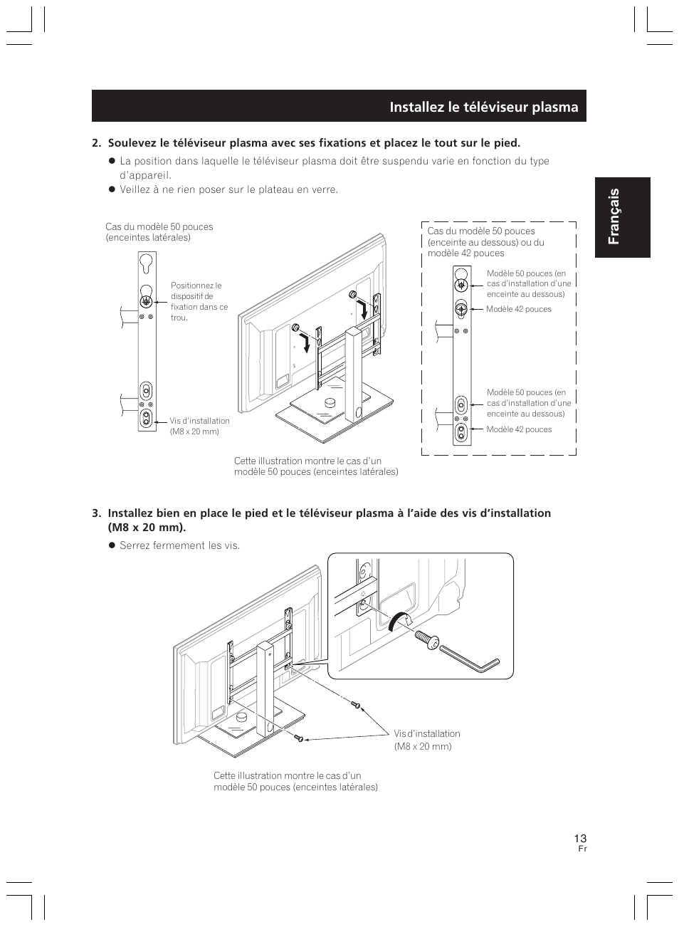 Français installez le téléviseur plasma | Pioneer PDK-LS01 User Manual | Page 13 / 51