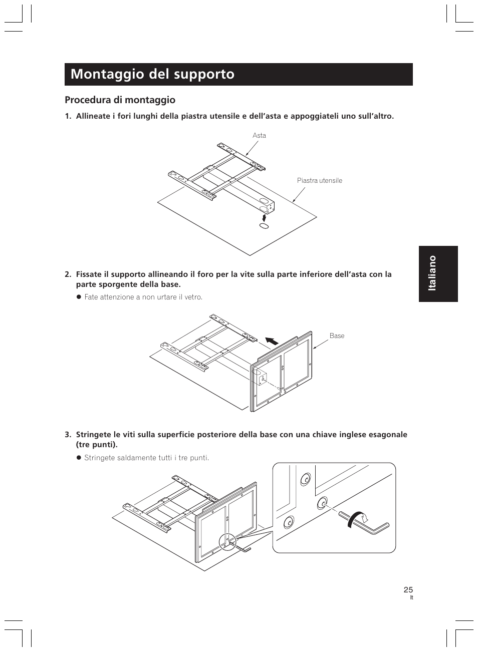 Montaggio del supporto, Italiano, Procedura di montaggio | Pioneer PDK-LS01 User Manual | Page 25 / 51
