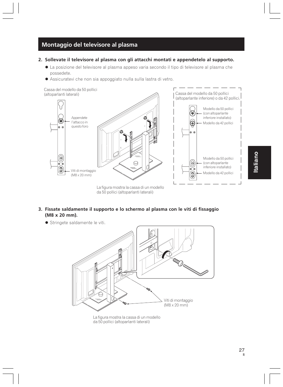 Italiano montaggio del televisore al plasma | Pioneer PDK-LS01 User Manual | Page 27 / 51