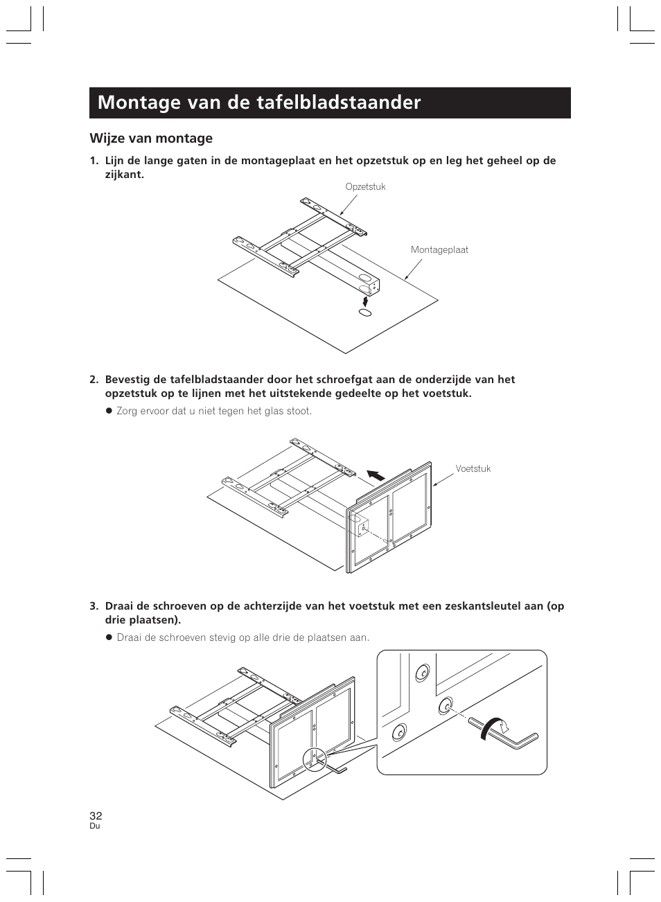 Montage van de tafelbladstaander, Wijze van montage | Pioneer PDK-LS01 User Manual | Page 32 / 51