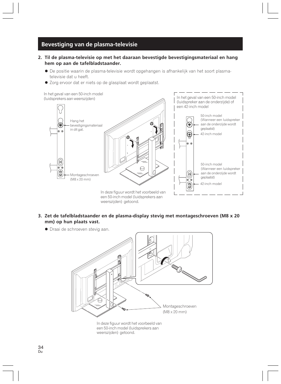 Bevestiging van de plasma-televisie | Pioneer PDK-LS01 User Manual | Page 34 / 51