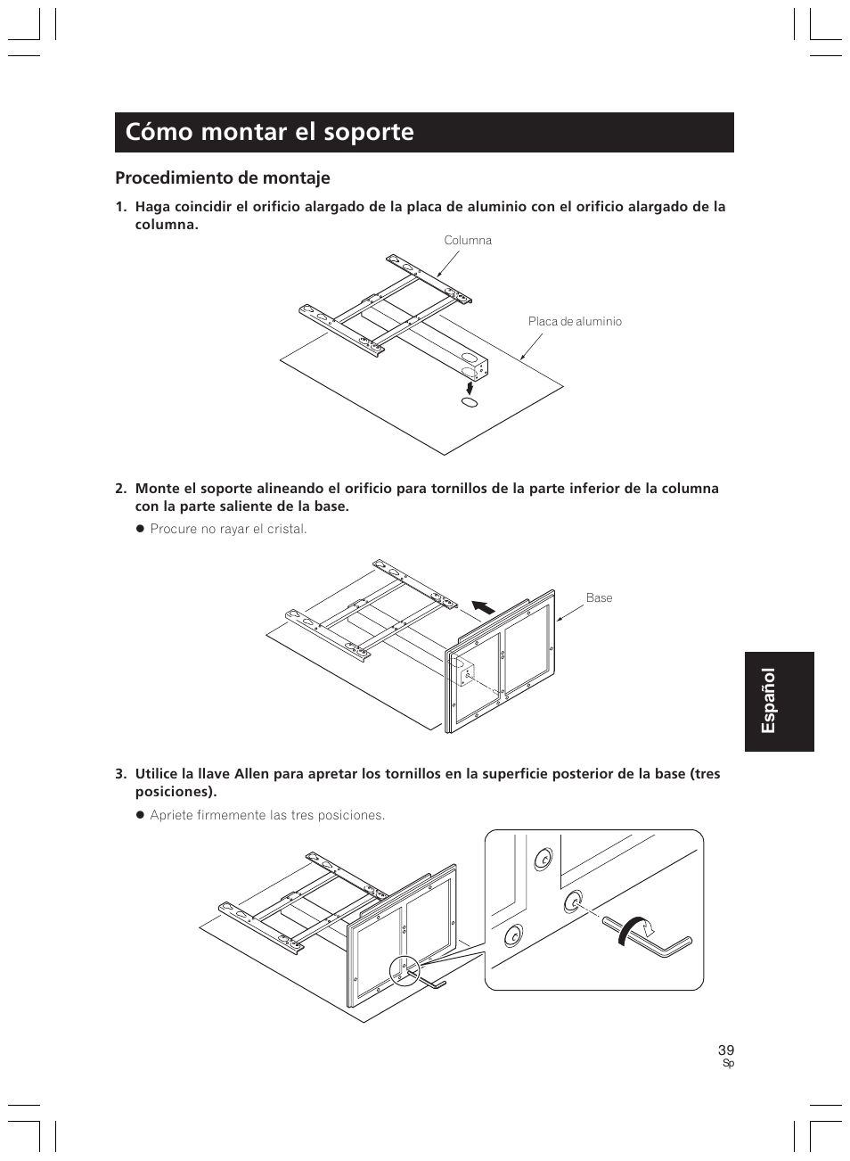 Cómo montar el soporte, Español, Procedimiento de montaje | Pioneer PDK-LS01 User Manual | Page 39 / 51