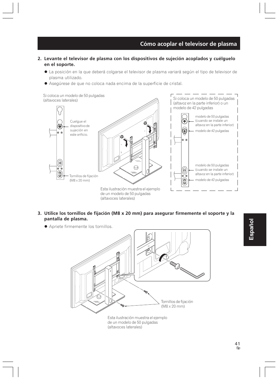 Español cómo acoplar el televisor de plasma | Pioneer PDK-LS01 User Manual | Page 41 / 51