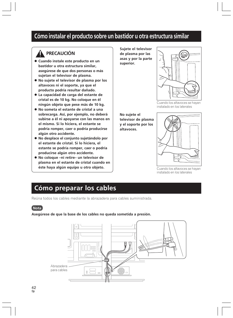 Cómo preparar los cables, Precaución | Pioneer PDK-LS01 User Manual | Page 42 / 51