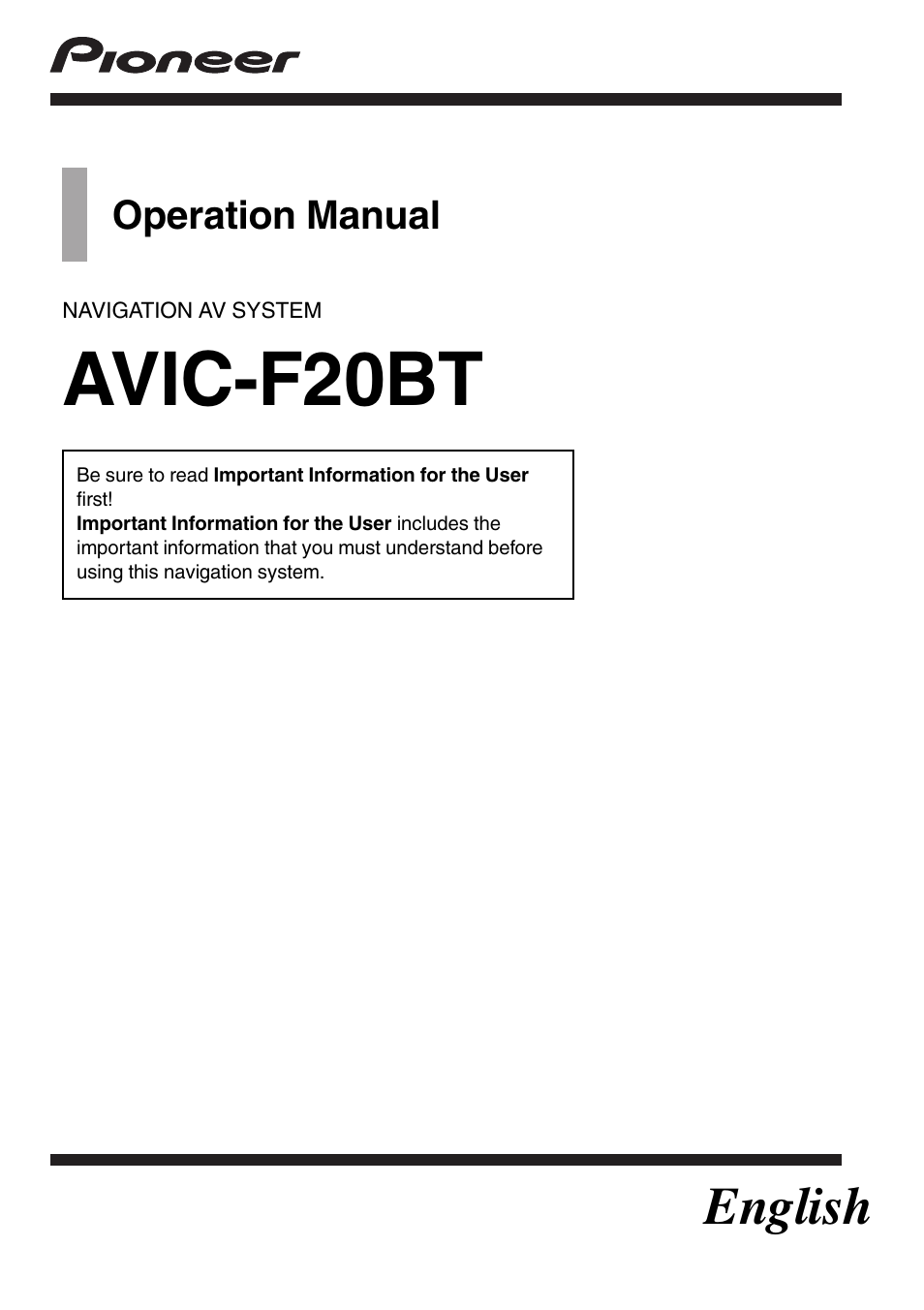 Pioneer AVIC-F20BT User Manual | 188 pages