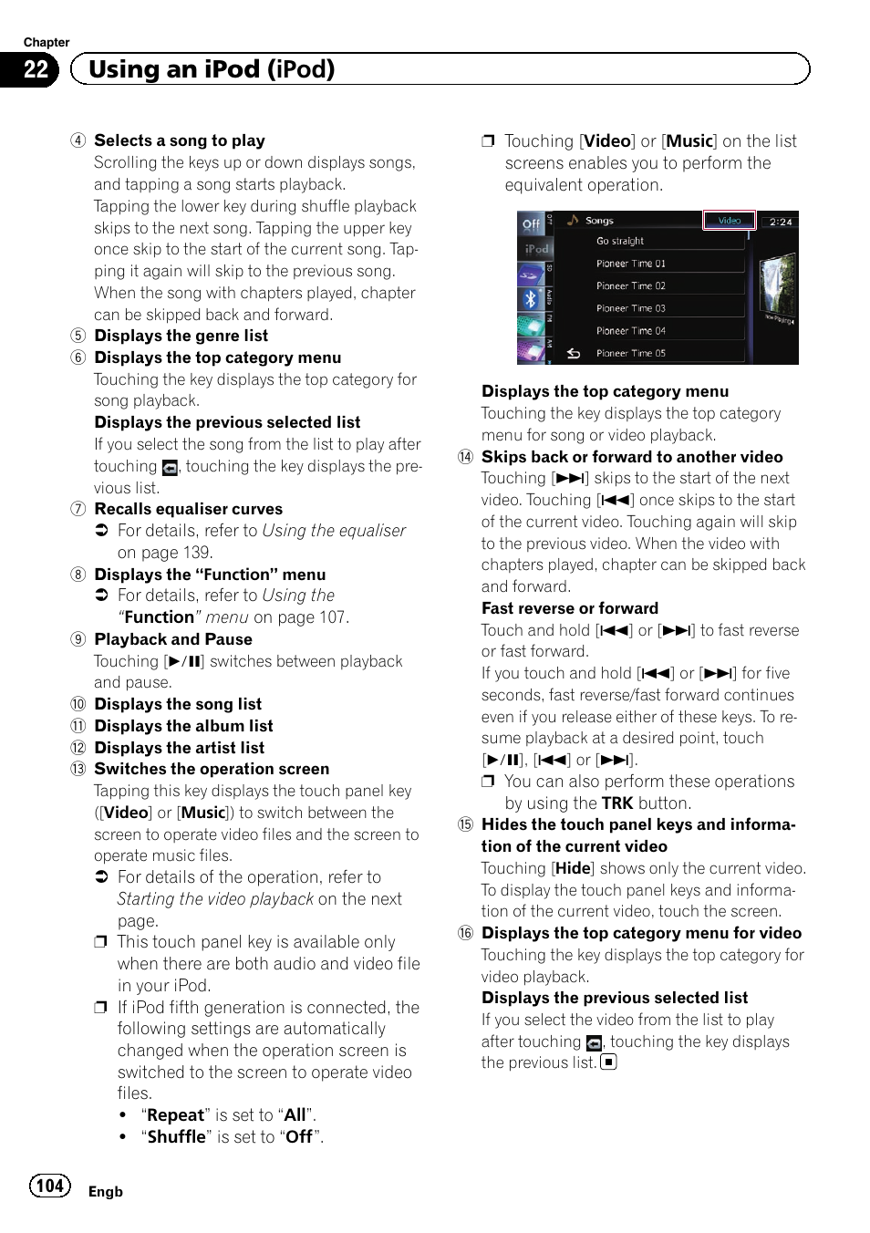 22 using an ipod (ipod) | Pioneer AVIC-F20BT User Manual | Page 104 / 188