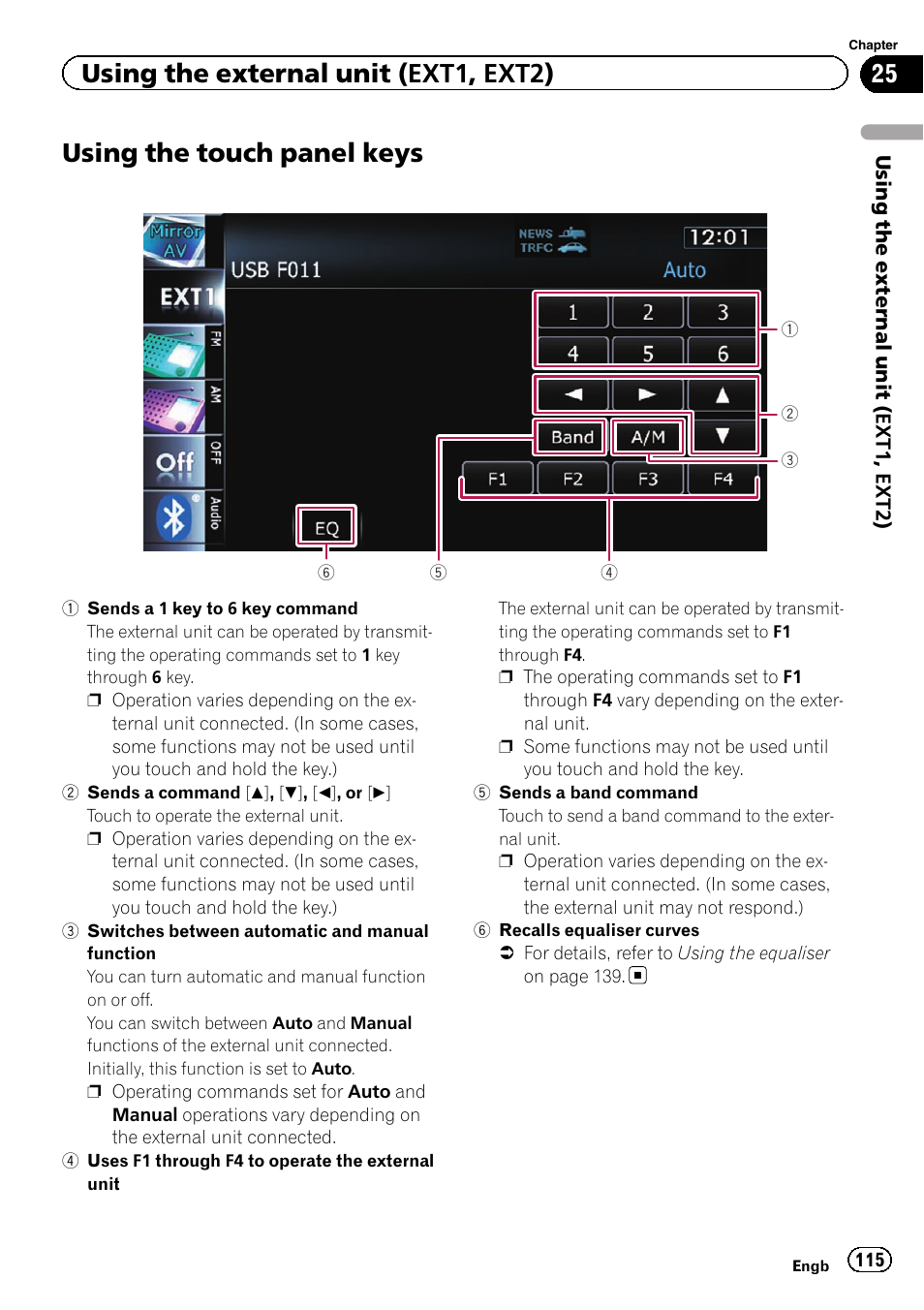 Using the touch panel keys, Using the touch panel, Using the external unit (ext1, ext2) | Pioneer AVIC-F20BT User Manual | Page 115 / 188