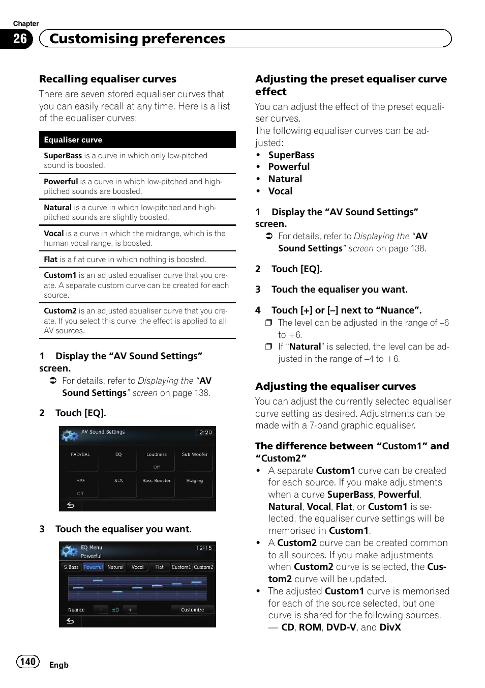 26 customising preferences | Pioneer AVIC-F20BT User Manual | Page 140 / 188