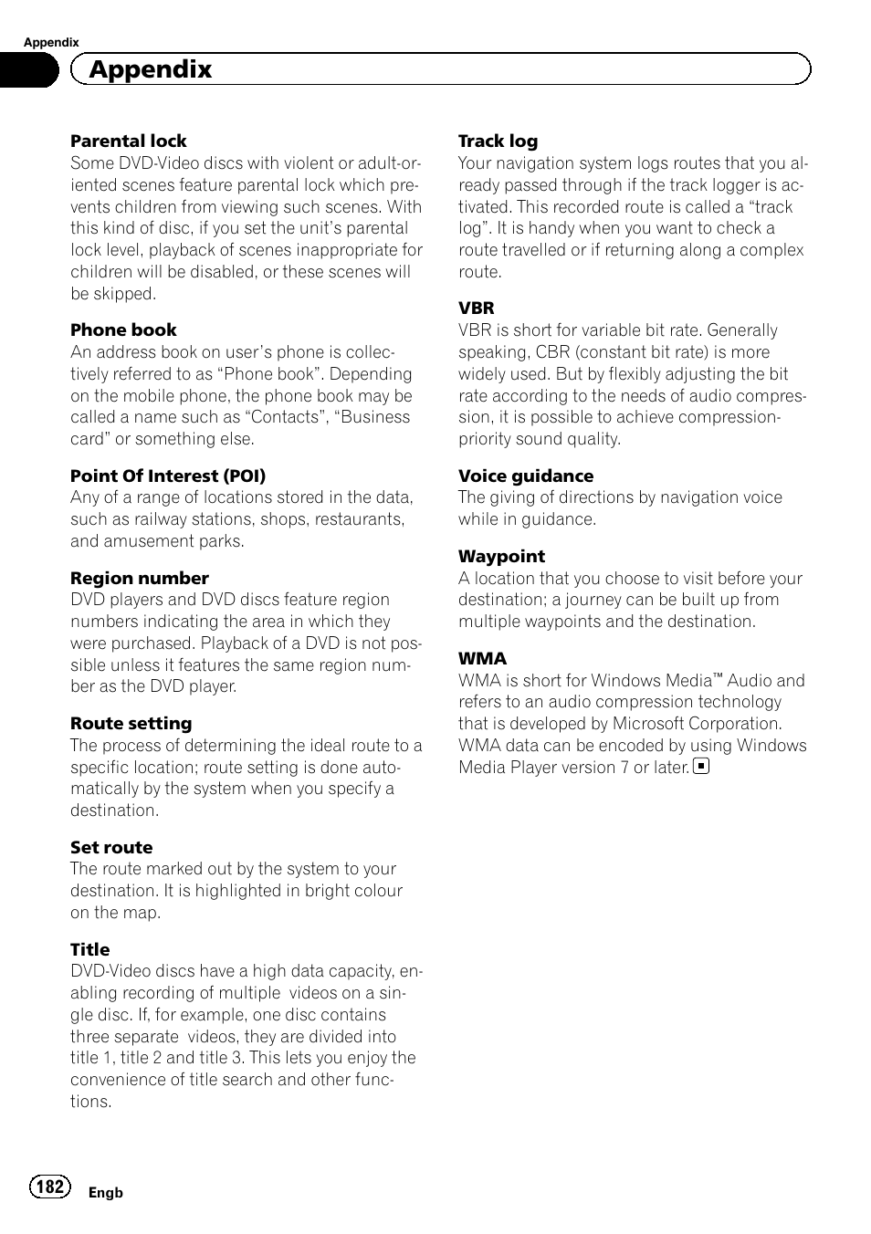 Appendix | Pioneer AVIC-F20BT User Manual | Page 182 / 188